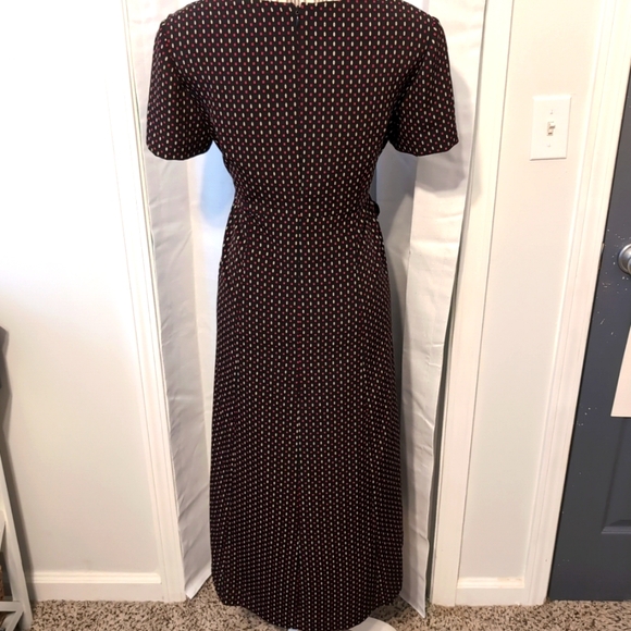 Talbots Black Geometric Button Front Short Sleeve Tie Waist Midi Dress Size 4P - Picture 5 of 8